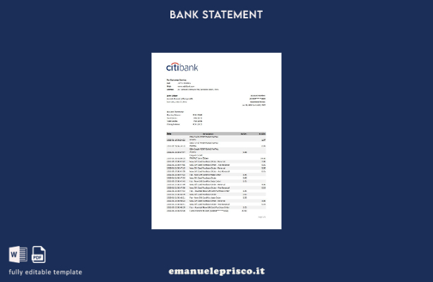 modello di versione excel dell'estratto conto di Citibank Perù in stile verifica